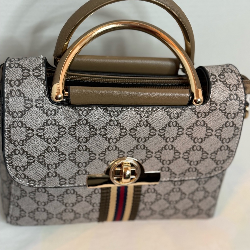 Chic Patterned Satchel with Gold Handles